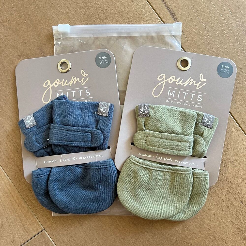NWT Goumi Kids Baby Mitts Set Midnight & Artichoke SZ 3-6 mo Blue Green Bamboo